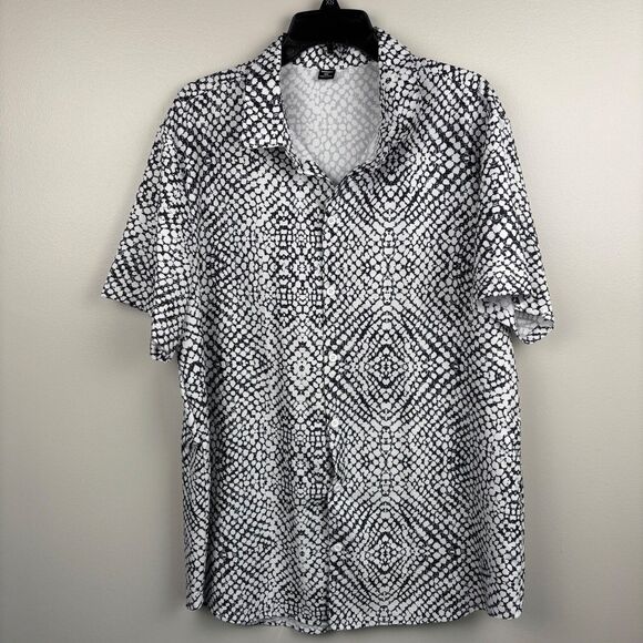 Manfinity button up short sleeve man’s shirt XXL black white geometric pattern - Picture 5 of 8